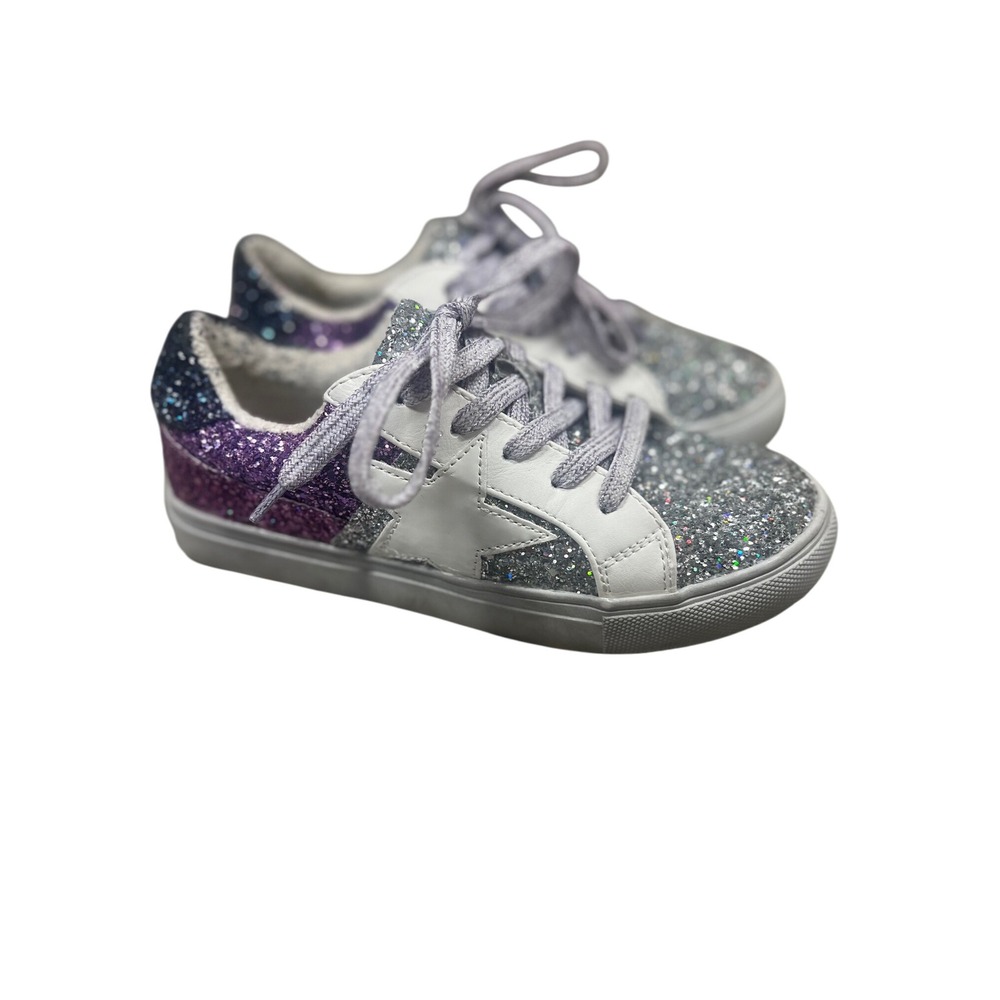 Steve Madden Glitter‎ Star Sneakers Girls Purple Silver Sparkle Shoes 3